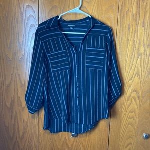 Fortune ivy medium striped blouse button down 3/4 sleeve